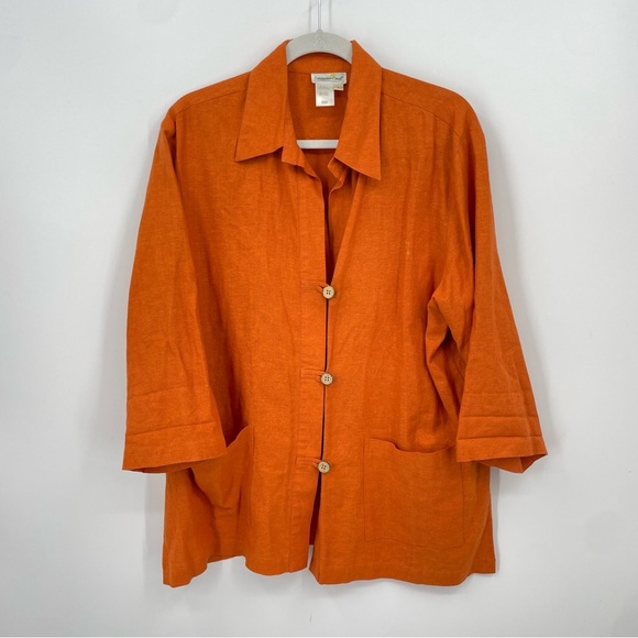 Coldwater Creek Jacket Womens L Orange Linen Blend Button Front Sustainable - Picture 1 of 7